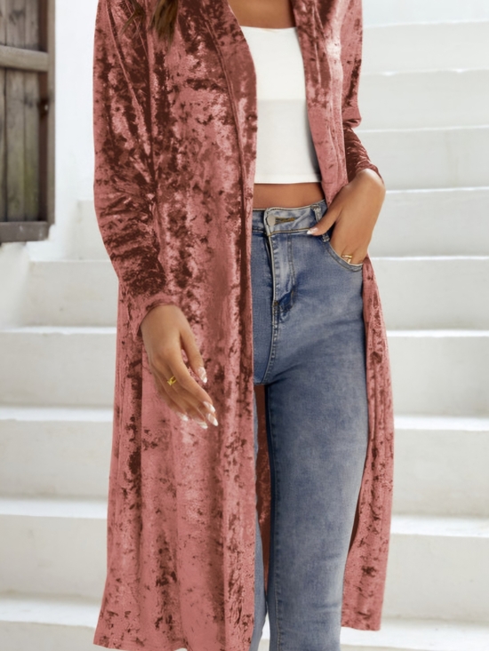 Vintage Sweaters - Vintage Blush Rose Crushed Velvet Duster Cardigan Size Medium
